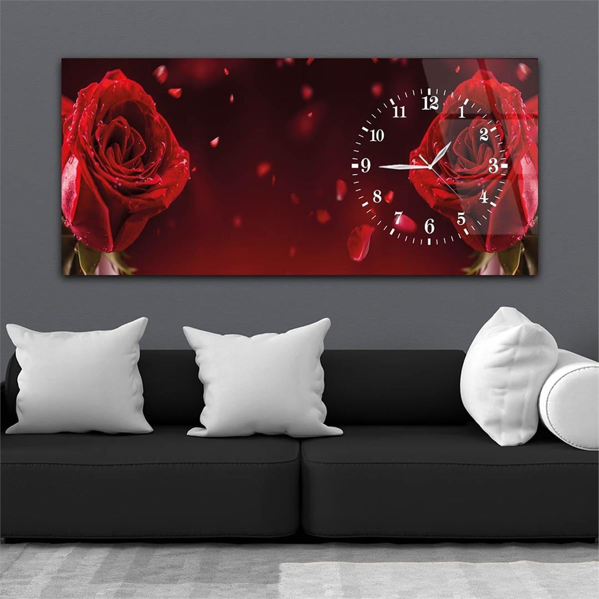 Yatay Saatli Yandan Sanat ve Doğa Temalı Cam Tablo 021