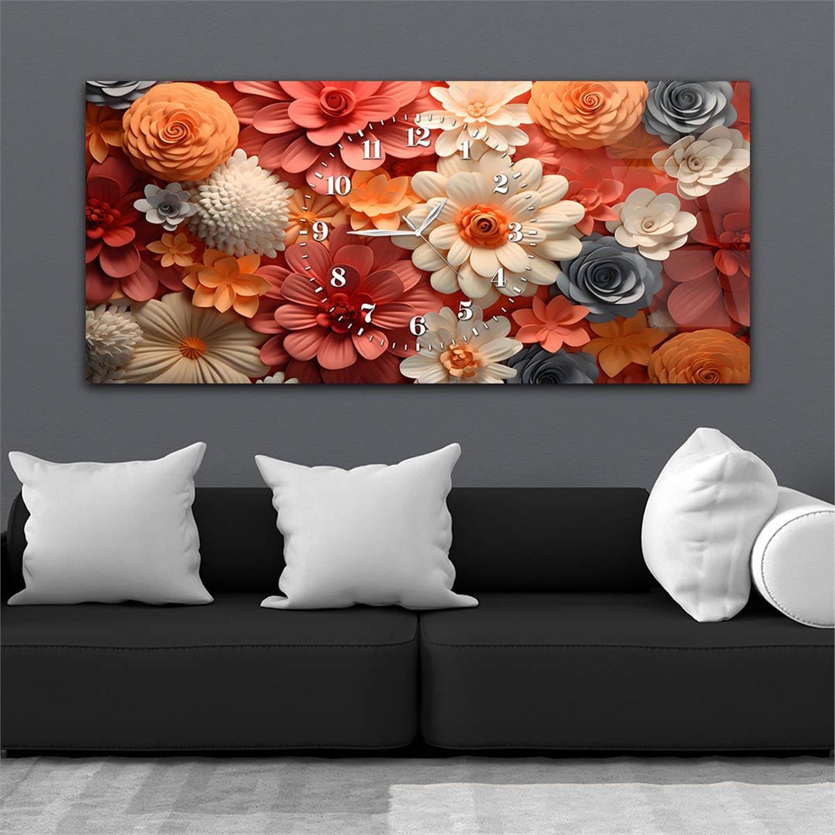 Yatay Saatli Ortadan Sanat Temalı Cam Tablo121