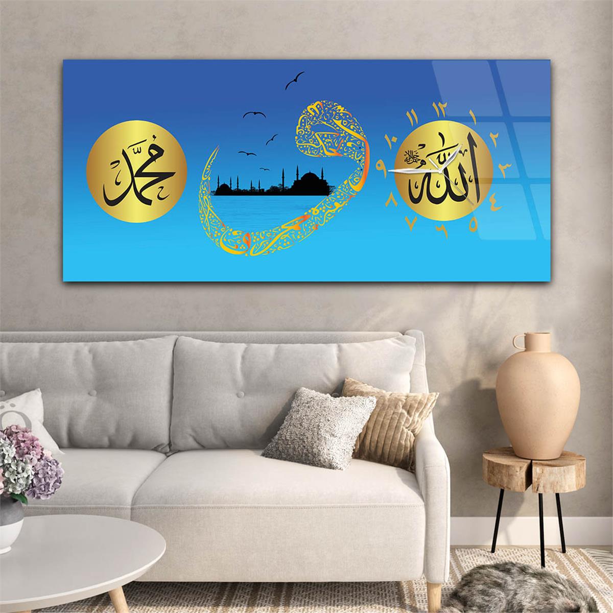 Side-Clock, Religious-Themed Horizontal Glass Wall Painting 004