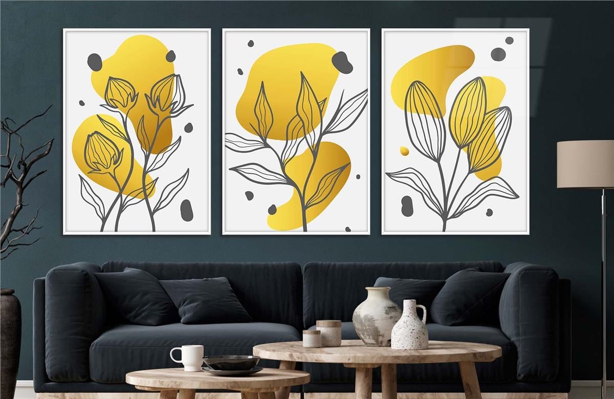 Alüminyum Çerçeveli Sanat Temalı 3lü Set CAM Tablo 0009