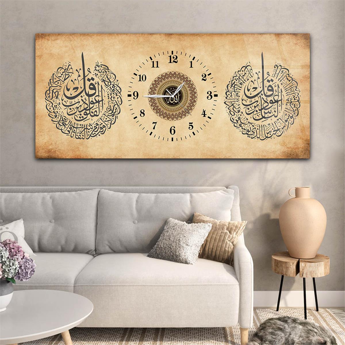 لوحة زجاجية أفقية ذات طابع ديني مع ساعة في الوسط 074