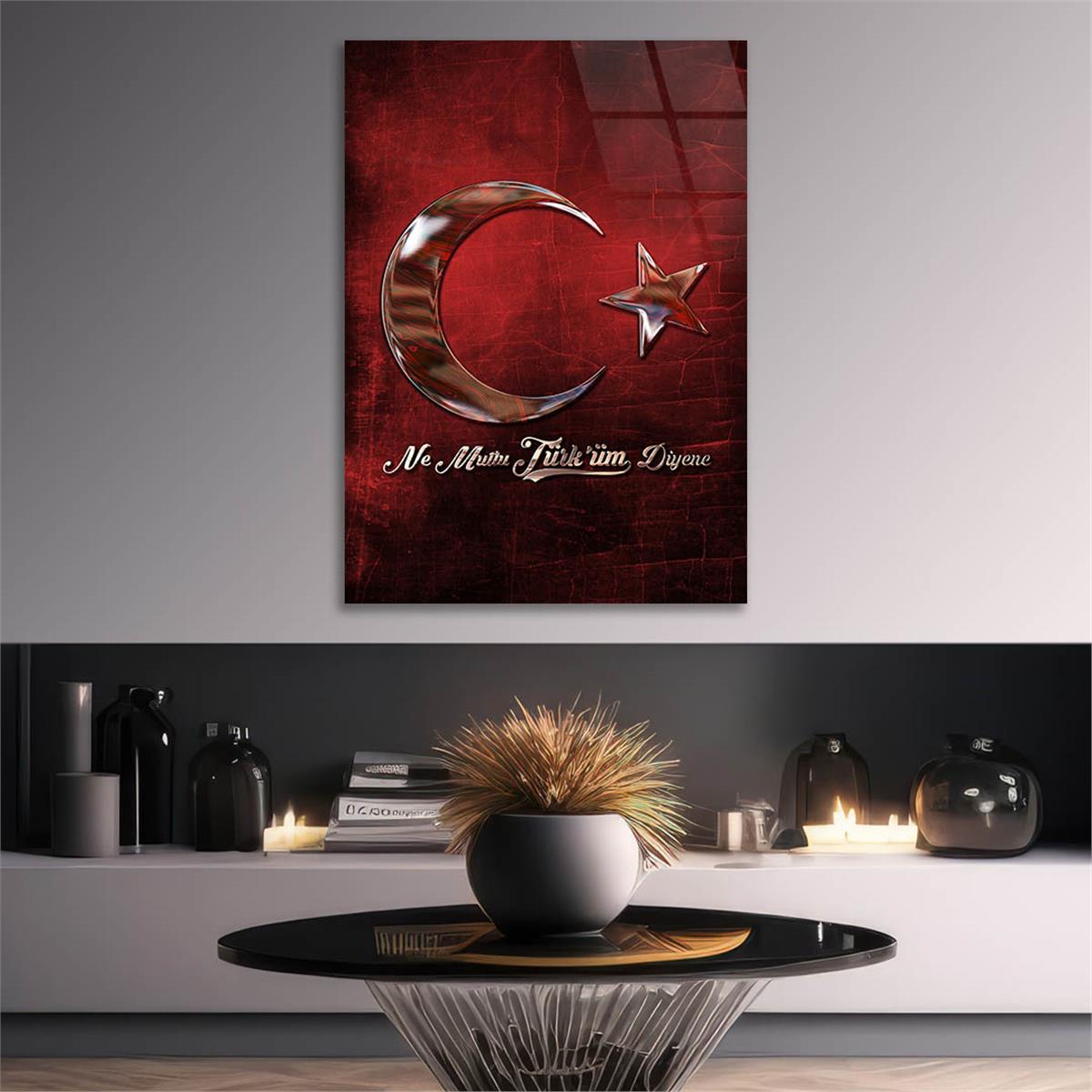 Glass Wall Art with the Inscription How happy is the one who says, I am a Turk. and Turkish Flag