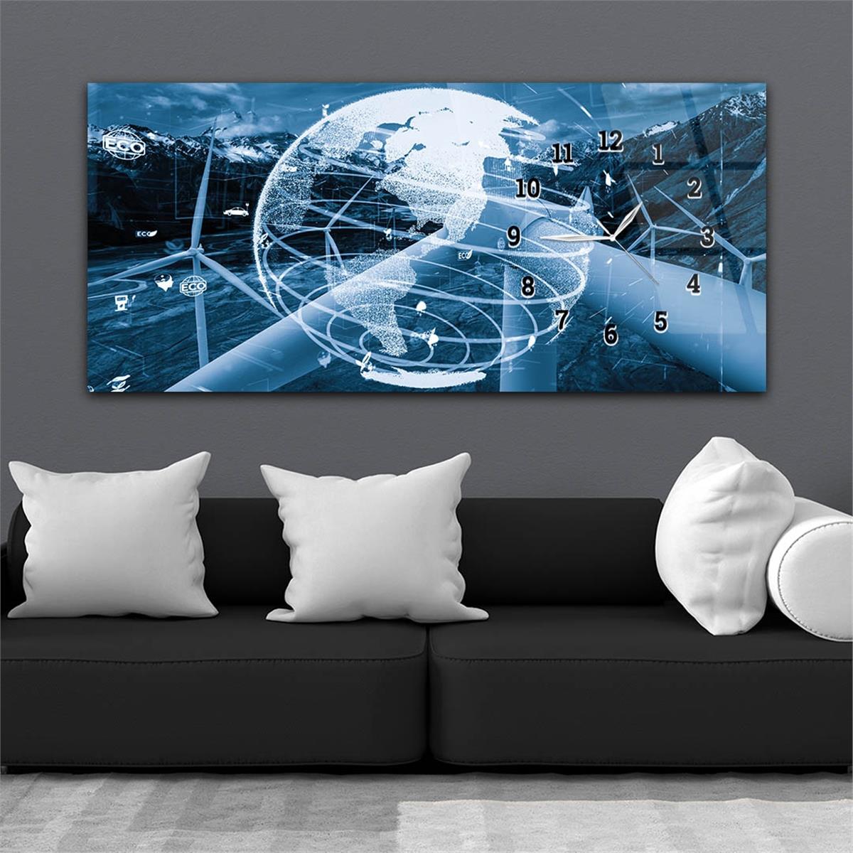 Yatay Saatli Yandan Sanat ve Doğa Temalı Cam Tablo 166