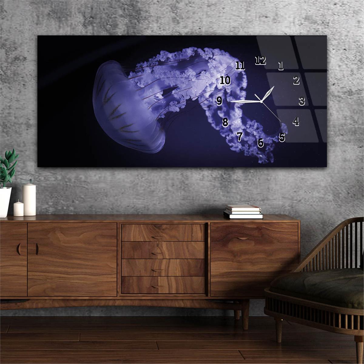 Yatay Saatli Yandan Sanat ve Doğa Temalı Cam Tablo 219