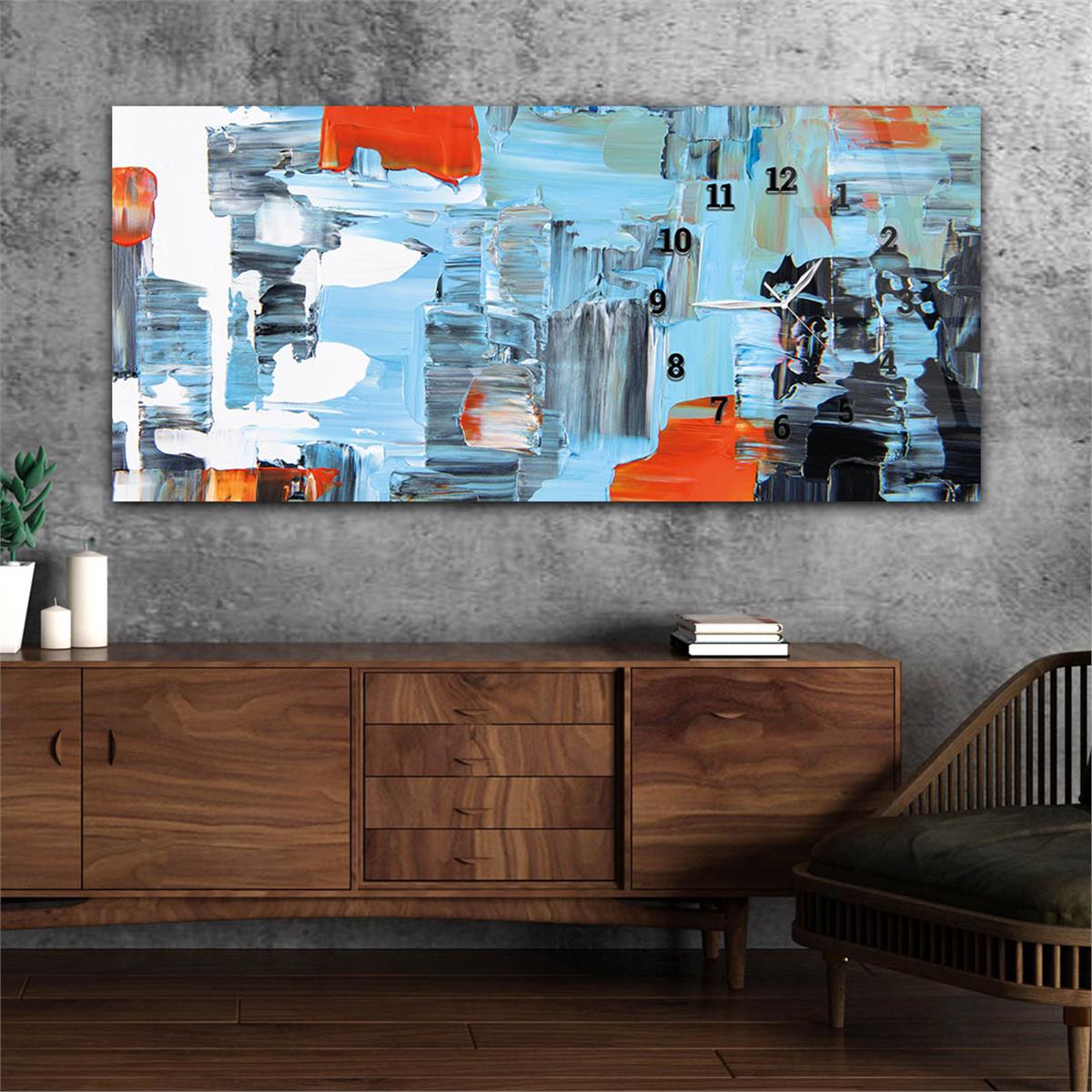 Yatay Saatli Yandan Sanat ve Doğa Temalı Cam Tablo 148