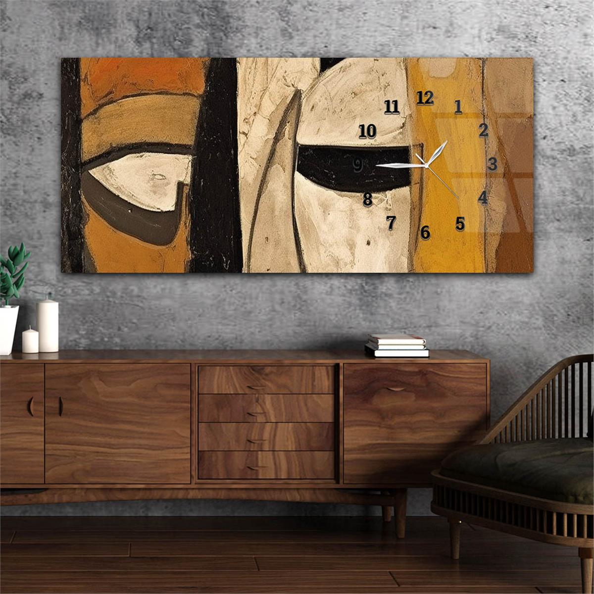 Yatay Saatli Yandan Sanat ve Doğa Temalı Cam Tablo 149