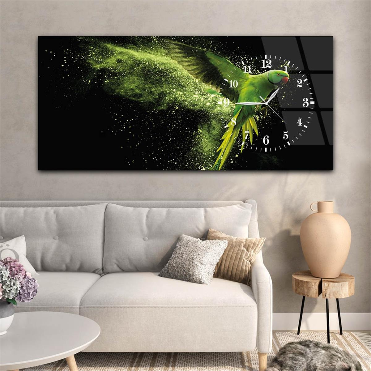 Side-Clock, Art And Nature-Themed Horizontal Glass Wall Painting 090