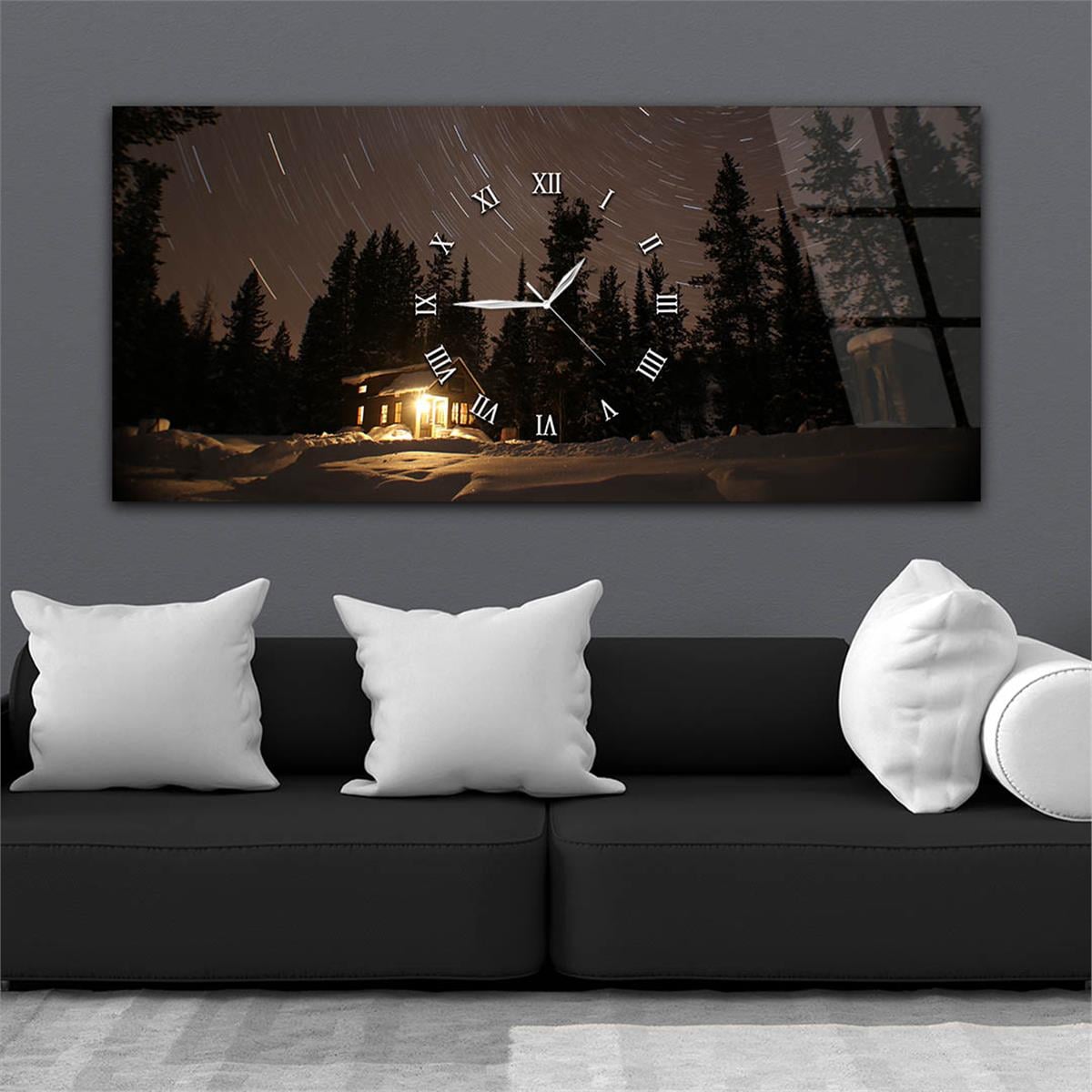 Yatay Ortadan Saatli  Sanat ve Doğa Temalı Cam Tablo 043