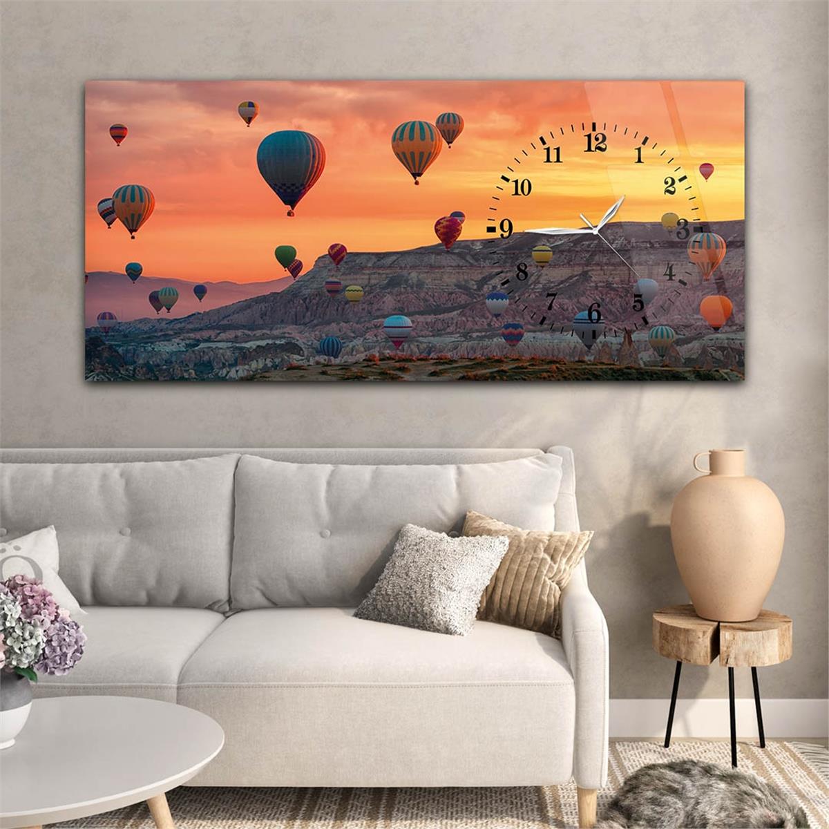 Yatay Saatli Yandan Sanat ve Doğa Temalı Cam Tablo 074