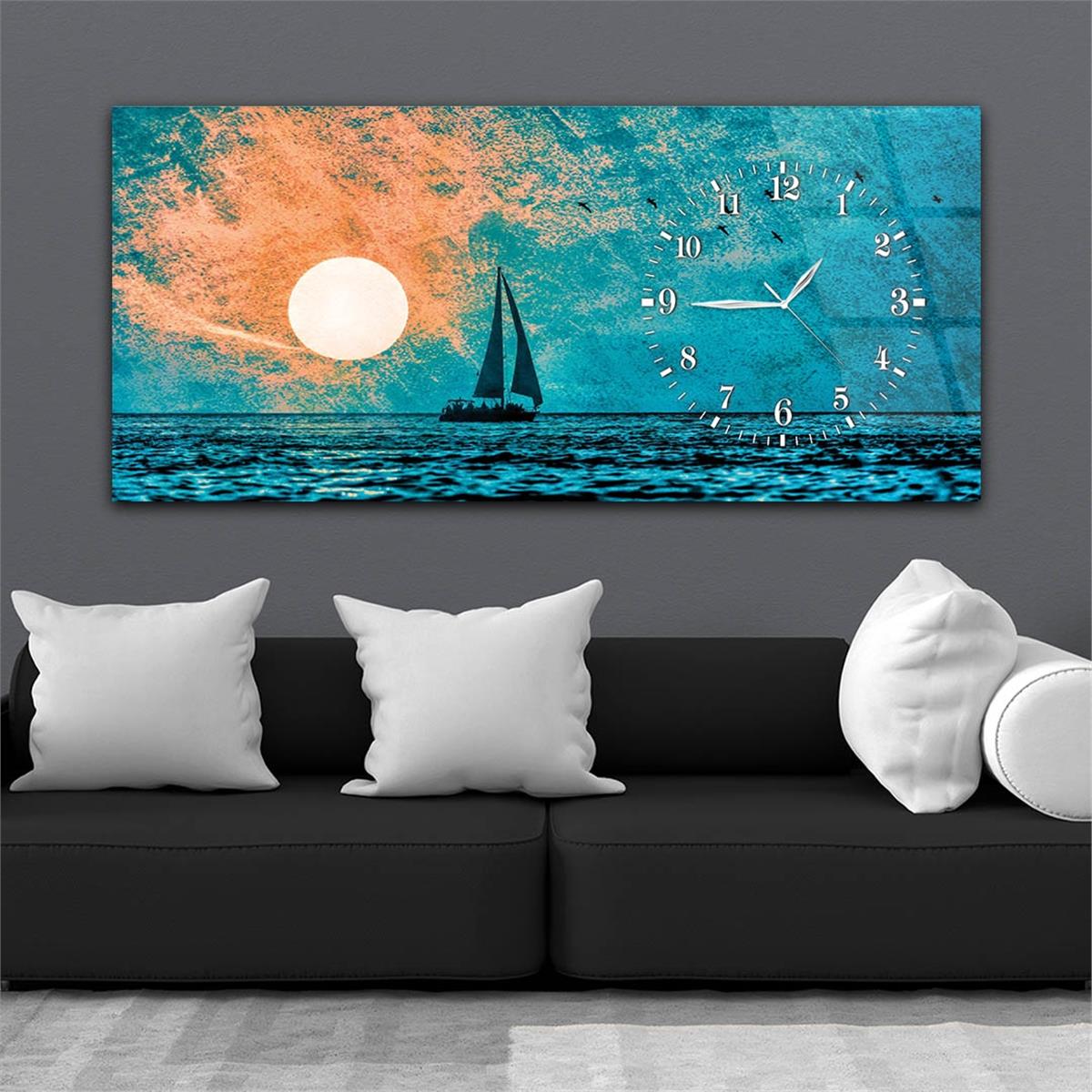 Side-Clock, Art And Nature-Themed Horizontal Glass Wall Painting 001