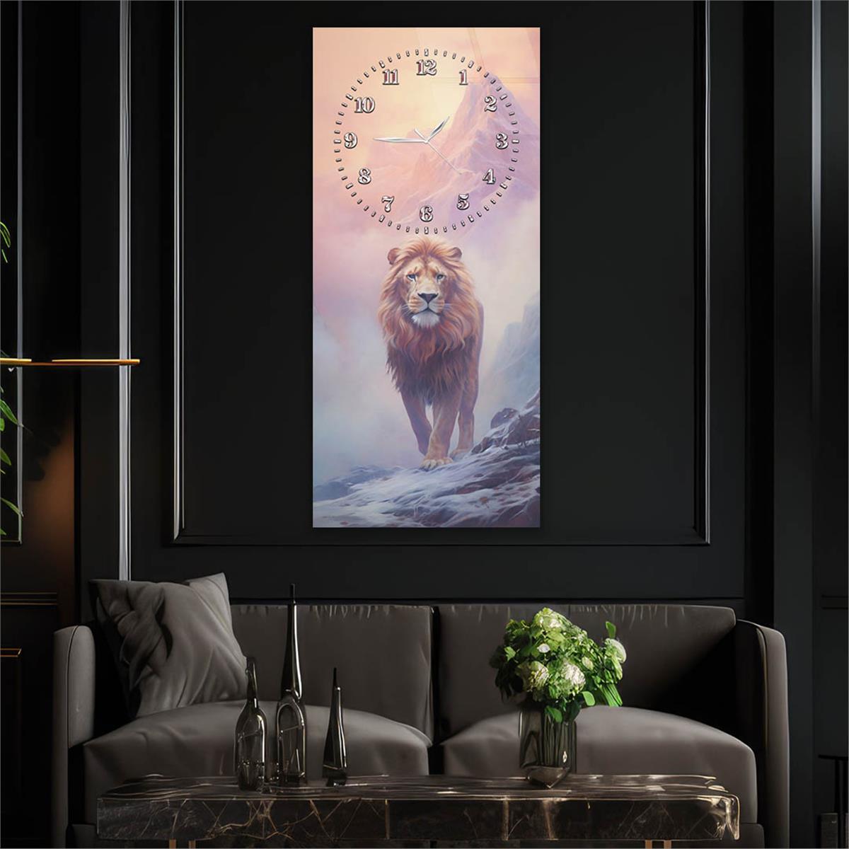 Dikey Üstten Saatli Sanat Temalı Cam Tablo 097