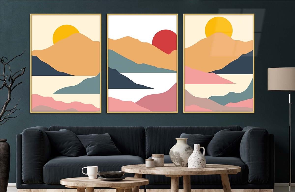 Alüminyum Çerçeveli Sanat Temalı 3lü Set CAM Tablo 0027