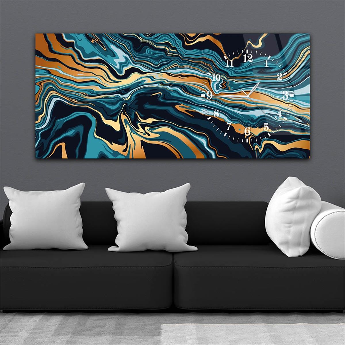 Yatay Saatli Yandan Sanat ve Doğa Temalı Cam Tablo 101