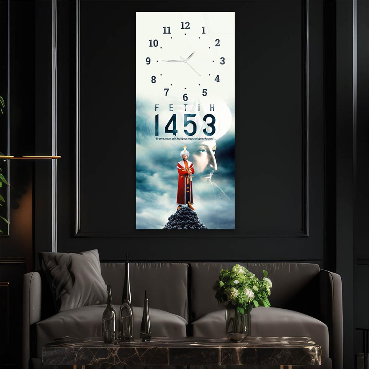 Vertical National Themed Glass Wall Art with Clock at the Top 031