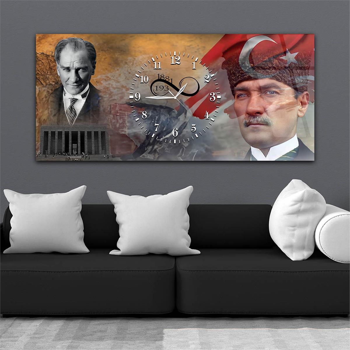 Atatürk, Anıtkabir ve Türk Bayrağı Saatli Cam Tablo 069