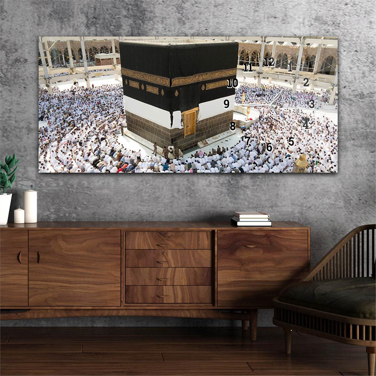 Kaaba Tavaf Horizontaal, Aan De Zijkant Voorzien Van Een Klok, Religieus Thema Gehard Glasschilderij 066