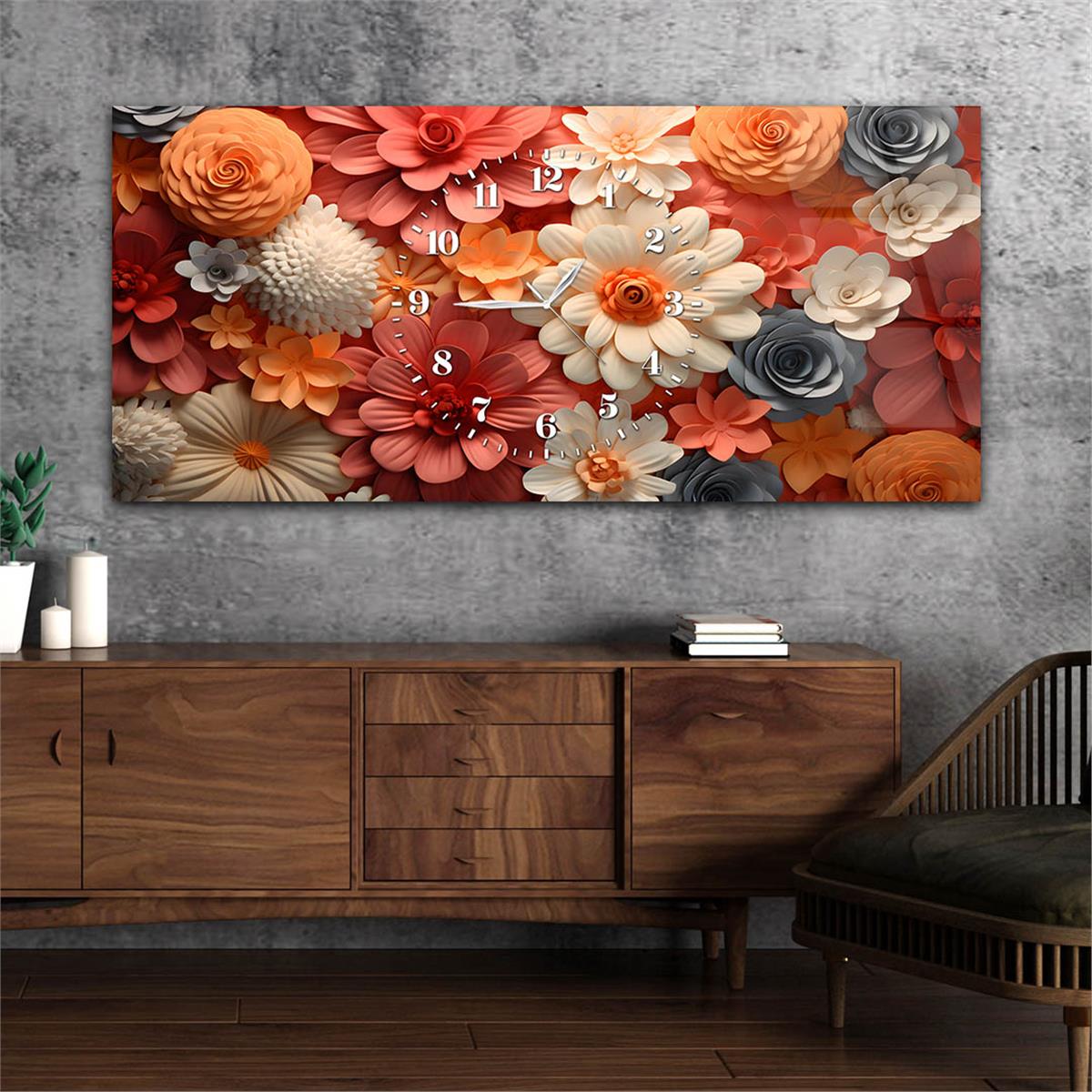 Yatay Saatli Ortadan Sanat Temalı Cam Tablo121