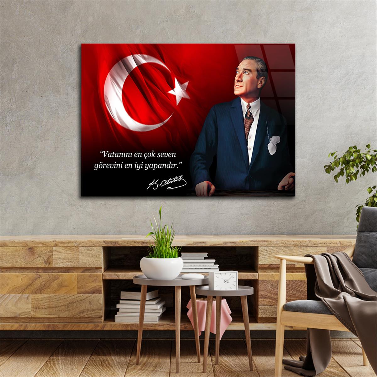 Yatay Vatan Temalı Cam Tablo 162