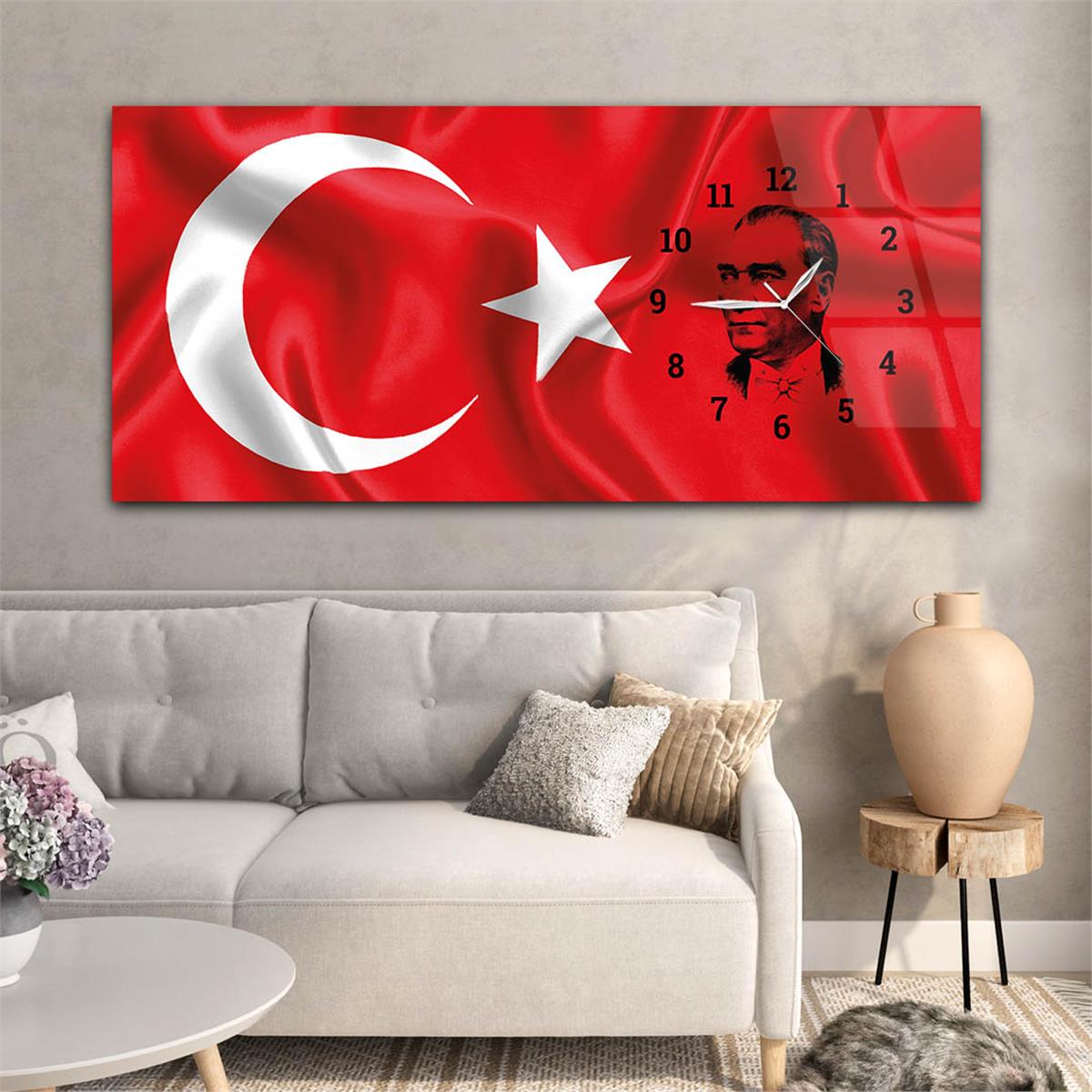 Side-Clock, Homeland-Themed Horizontal Glass Wall Painting 004