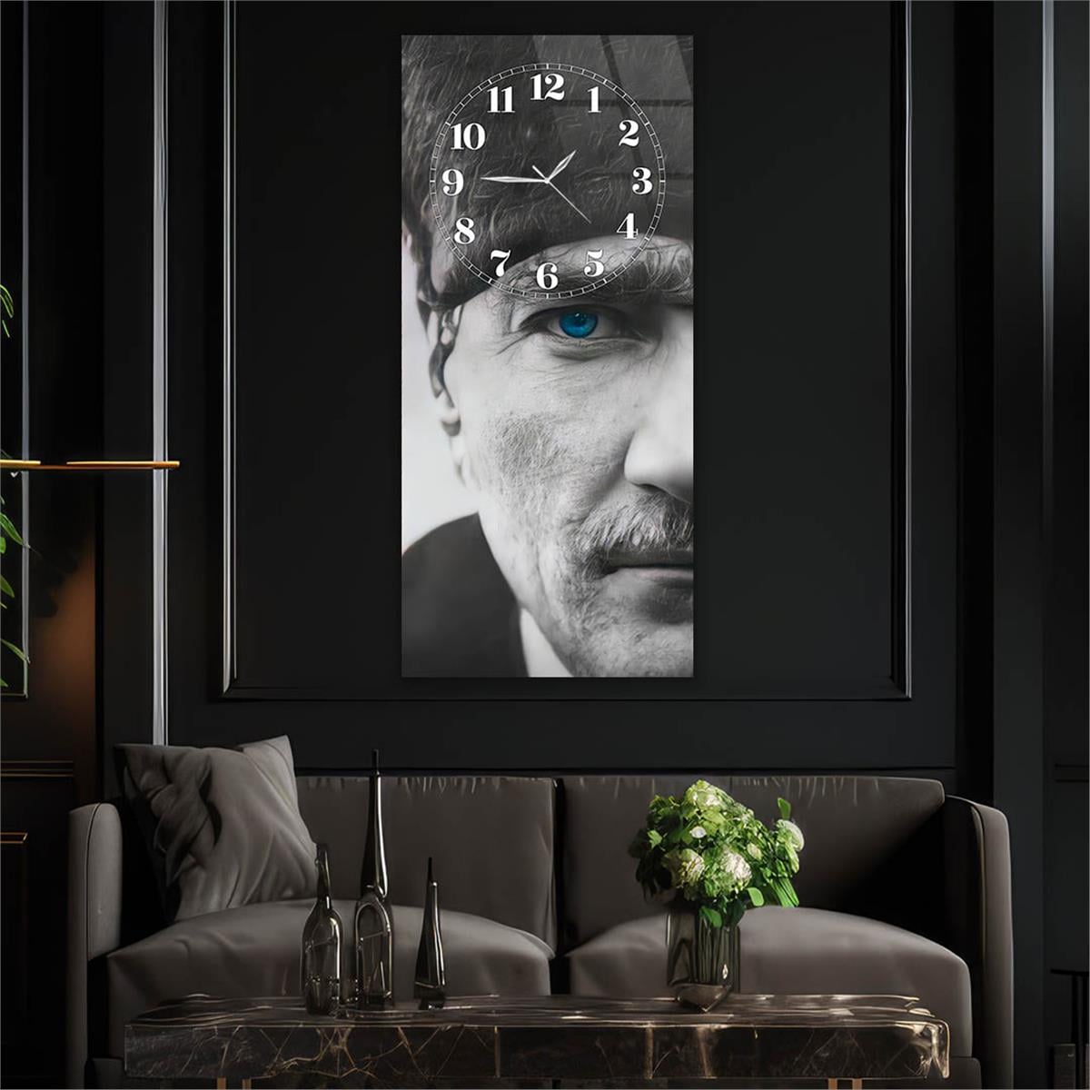 Vertical National Themed Glass Wall Art with Clock at the Top 010