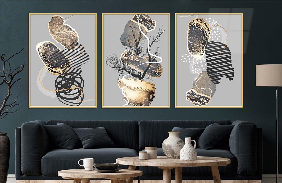 Alüminyum Çerçeveli Sanat Temalı 3lü Set CAM Tablo 0084