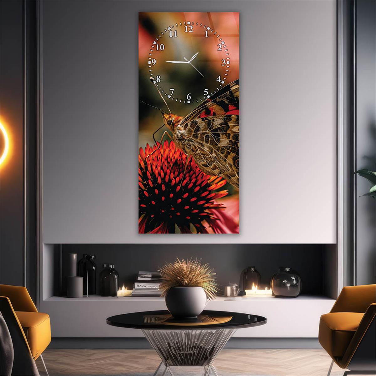 Vertical Art Themed Glass Wall Art with Clock at the Top 069