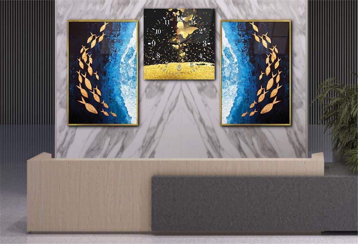 Tempered Glasss Wall Arts Art-Themed Set with Clock