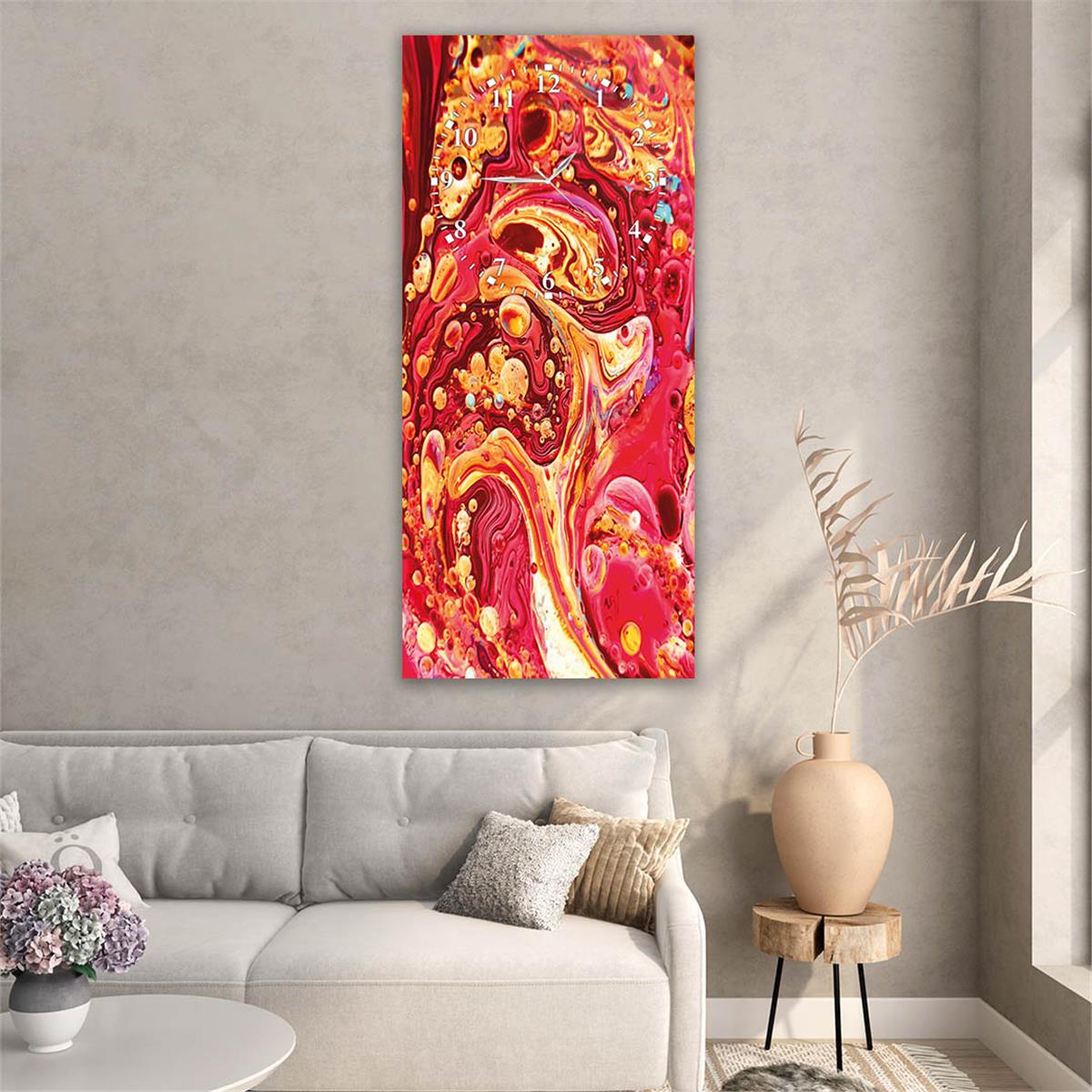 Vertical Art Themed Glass Wall Art with Clock at the Top 016