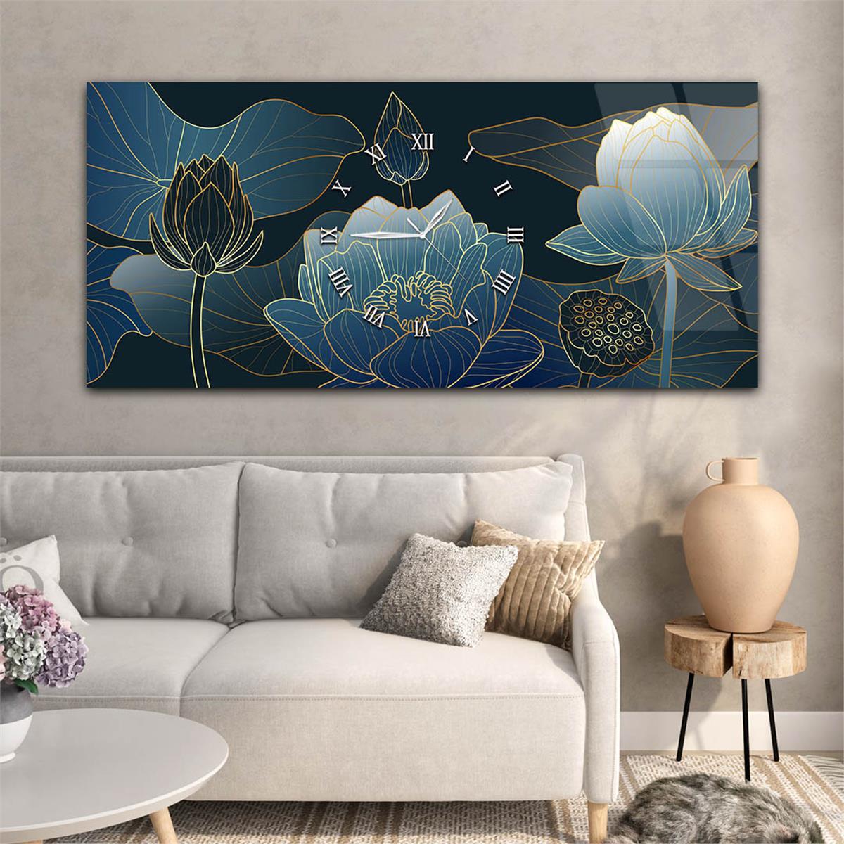 Horizontaal, in Het Midden Voorzien Van Een Klok, Kunst En Natuur Thema Gehard Glasschilderij 031