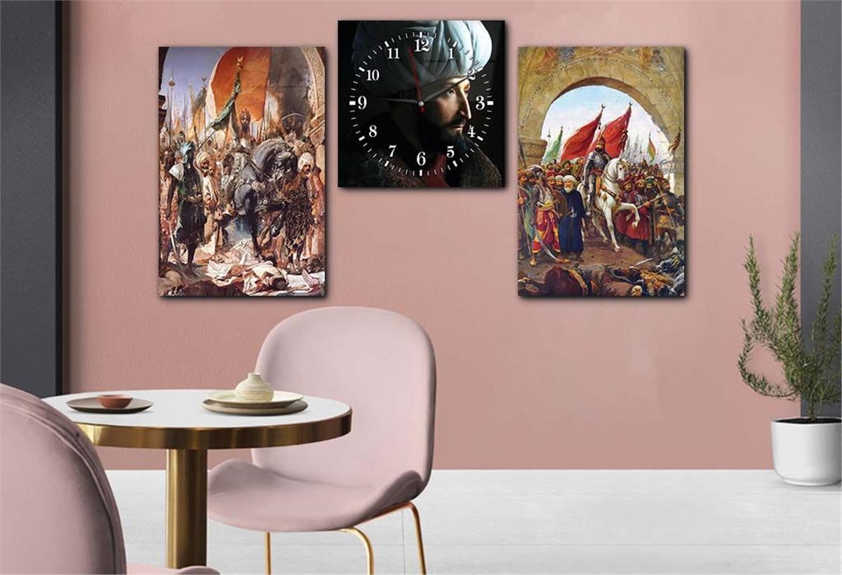 FATİH SULTAN MEHMET HANS ENTRY TO ISTANBUL FROM THE WALLS Glass Wall Art Set with Clock