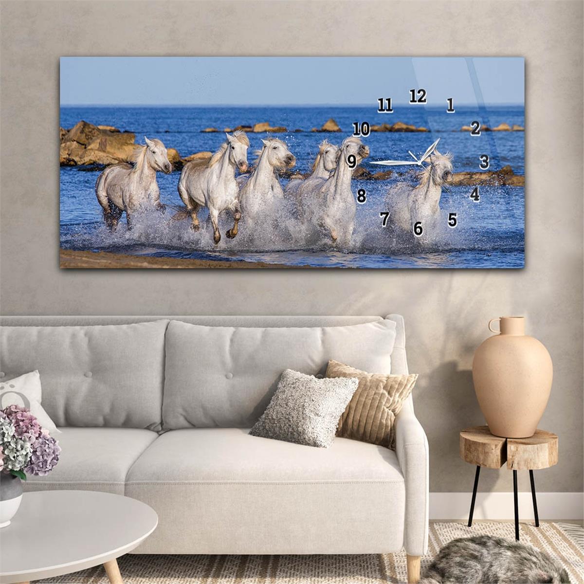 Horizontaal, Aan De Zijkant Voorzien Van Een Klok, Kunst en Natuur Thema Gehard Glasschilderij 132