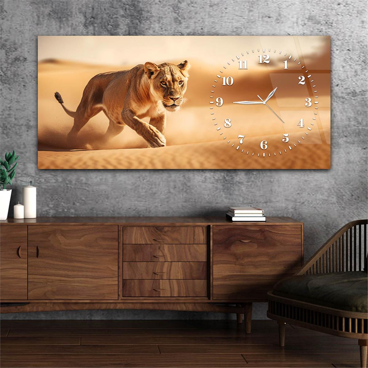 Yatay Saatli Yandan Sanat Temalı Cam Tablo 365