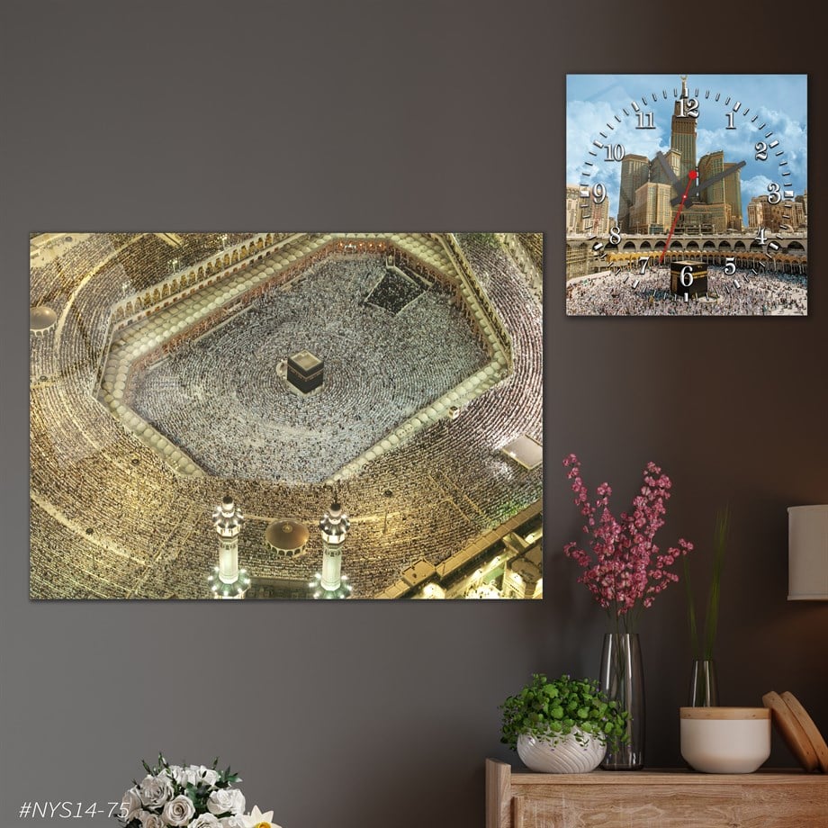Tempered Glasss Wall Arts Religious-Themed Set with Square Clock
