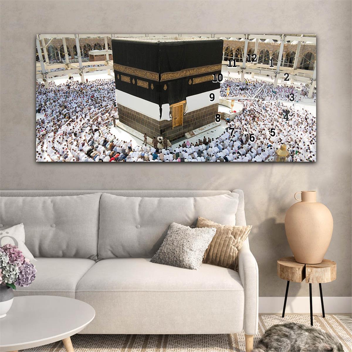 Kaaba Tavaf Horizontaal, Aan De Zijkant Voorzien Van Een Klok, Religieus Thema Gehard Glasschilderij 066
