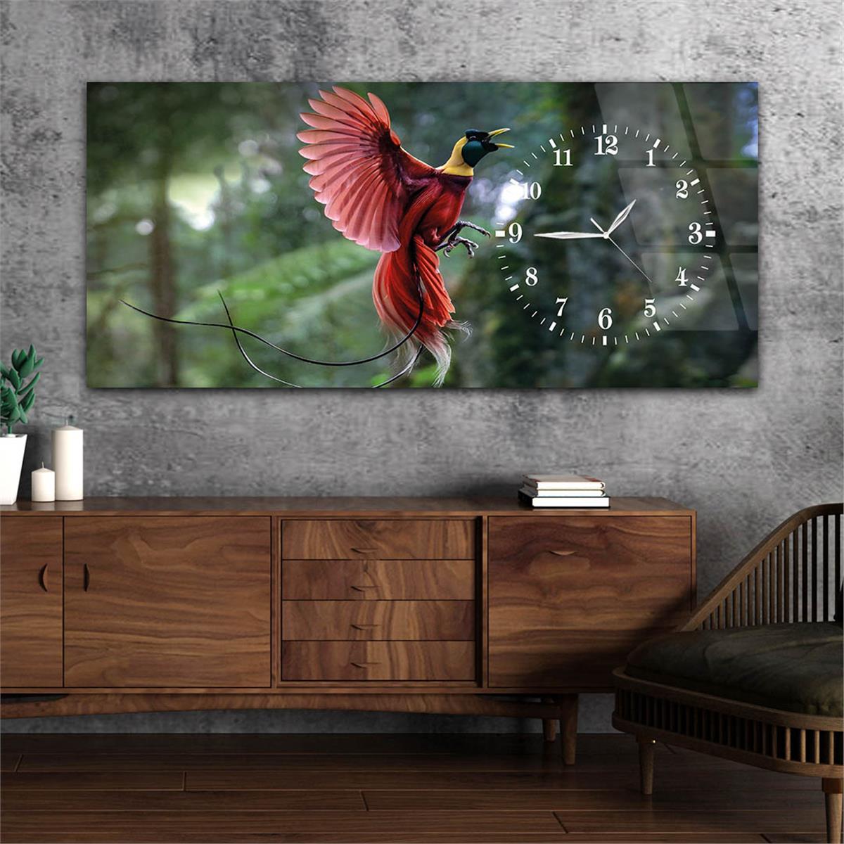 Yatay Saatli Yandan Sanat ve Doğa Temalı Cam Tablo 088