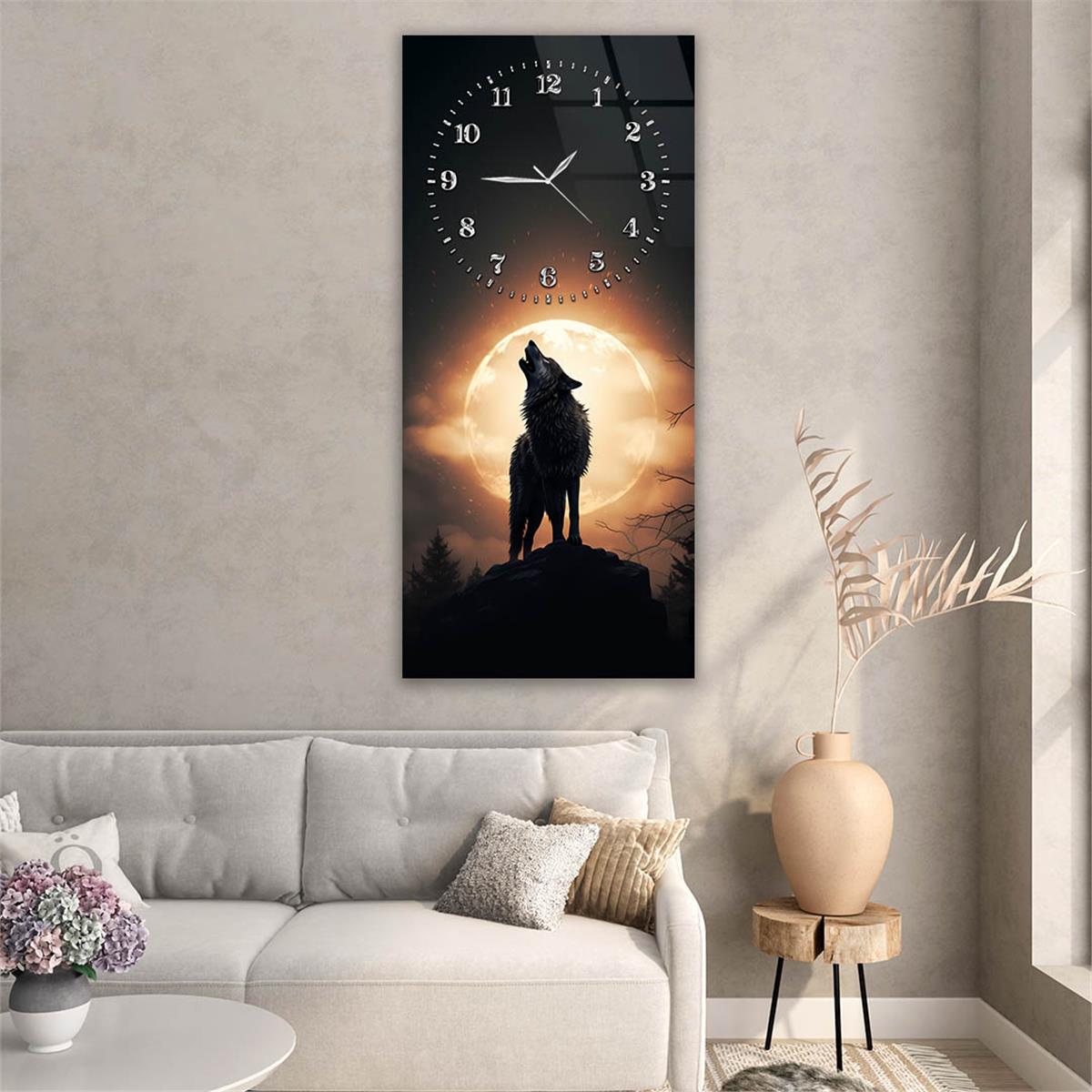 Dikey Üstten Saatli Sanat Temalı Cam Tablo 103