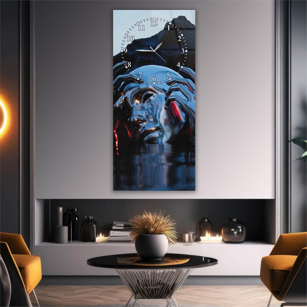 Vertical Art Themed Glass Wall Art with Clock at the Top 066