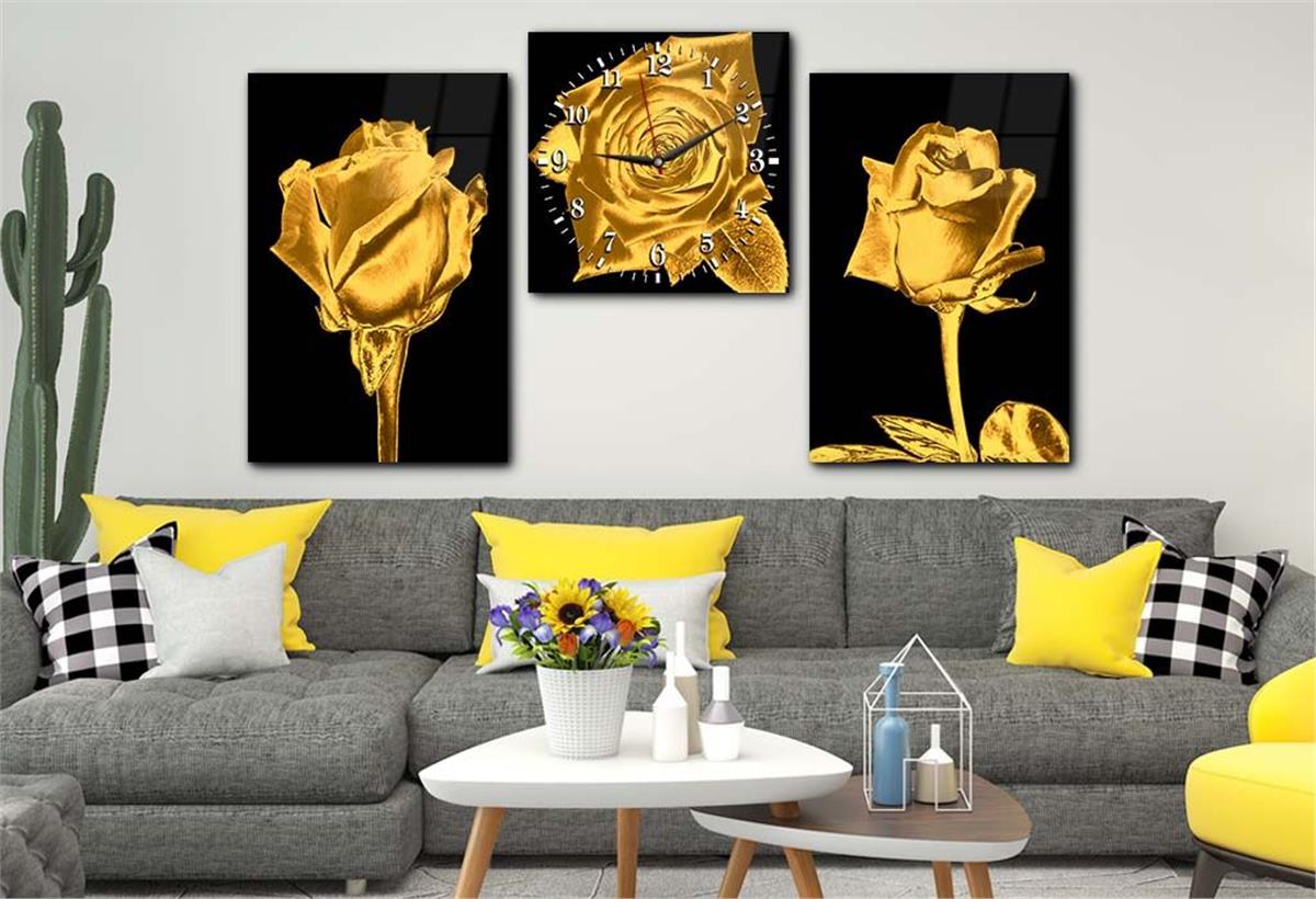 Tempered Glasss Wall Arts Art-Themed Set with Clock