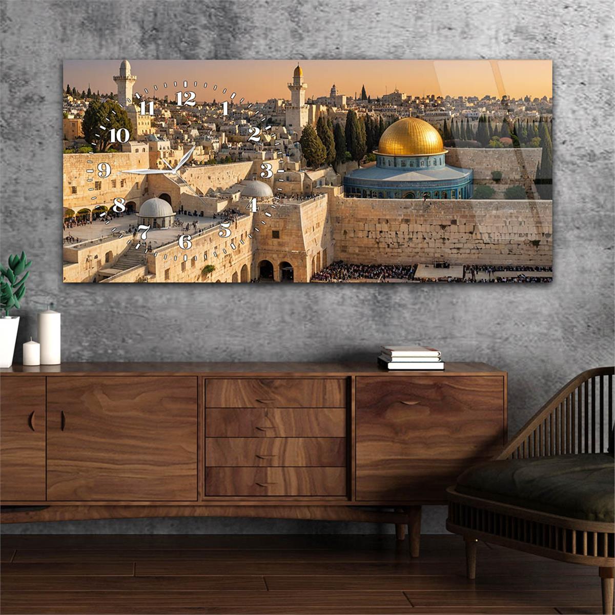 Yatay Saatli Yandan Dini Temalı Cam Tablo 088