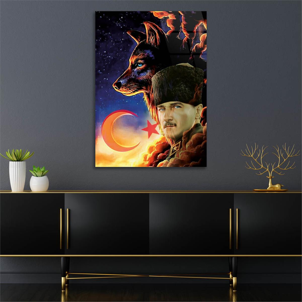 Mustafa Kemal Atatürk Ve Wolf Gehard Glasschilderij