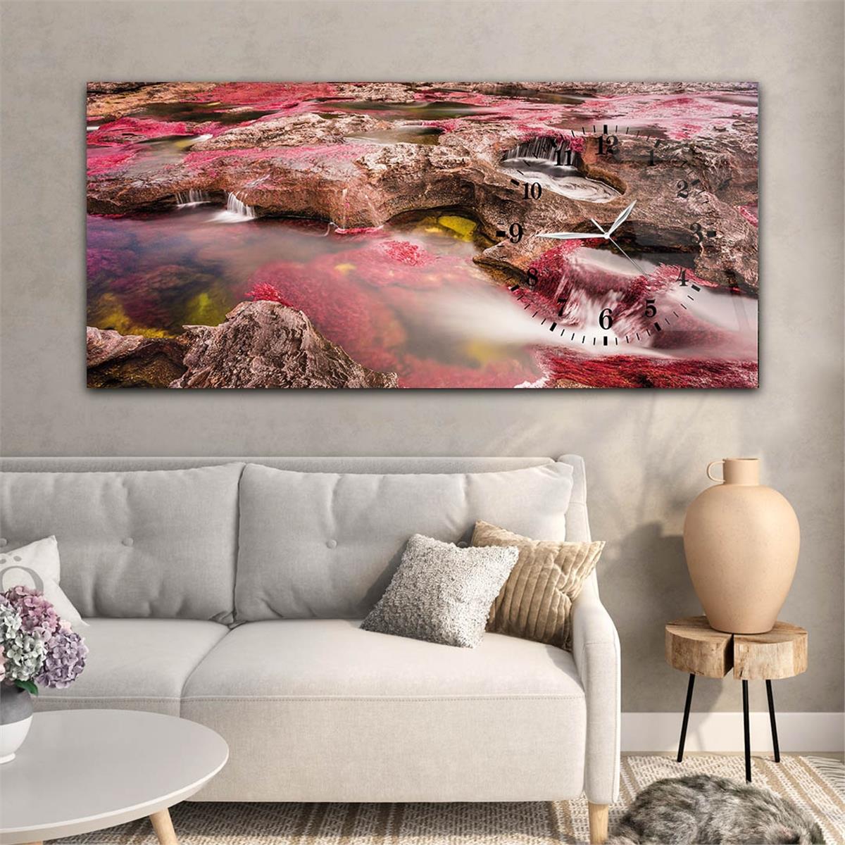 Side-Clock, Art And Nature-Themed Horizontal Glass Wall Painting 027