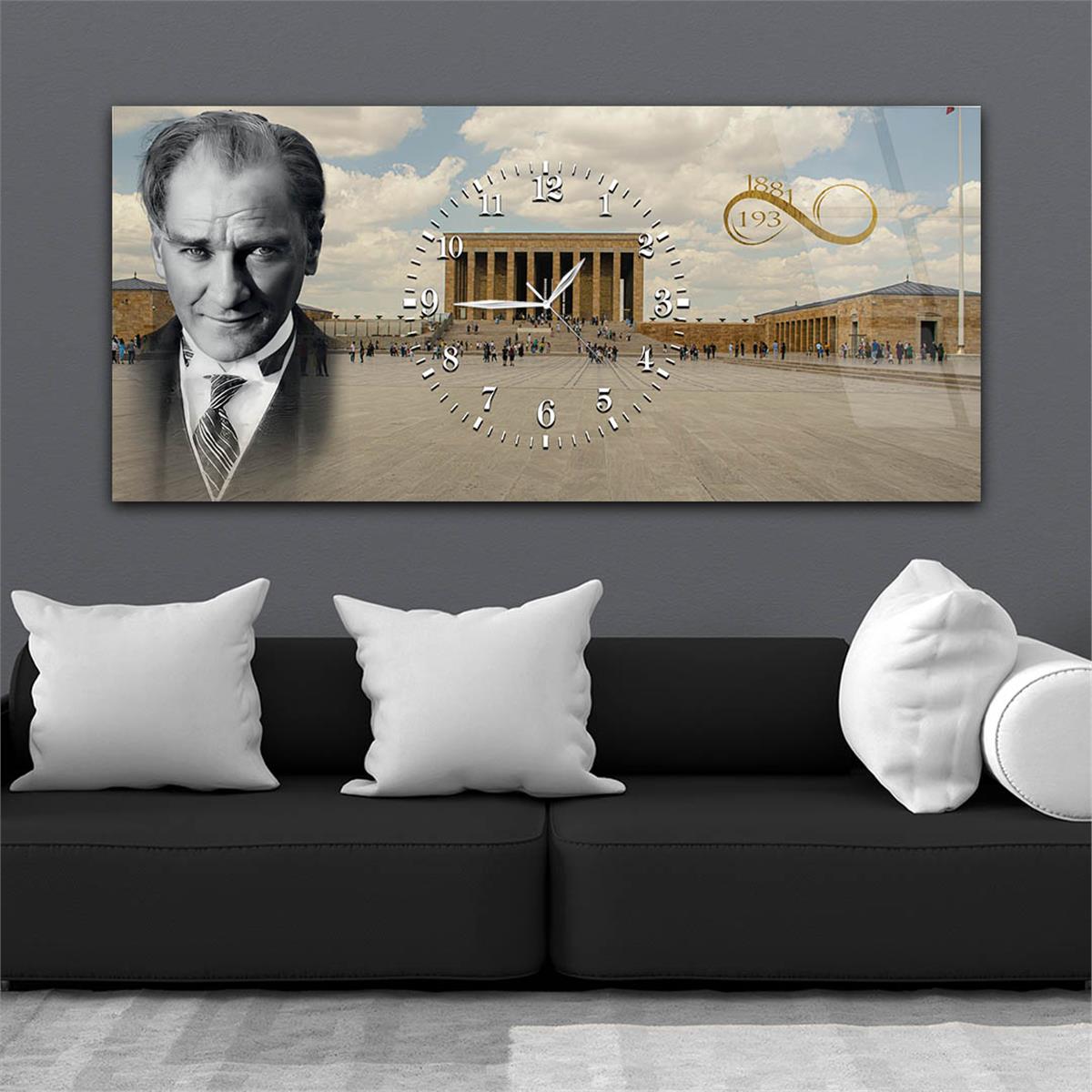Anıtkabir ve Atatürk Ortadan Saatli Cam Tablo 063