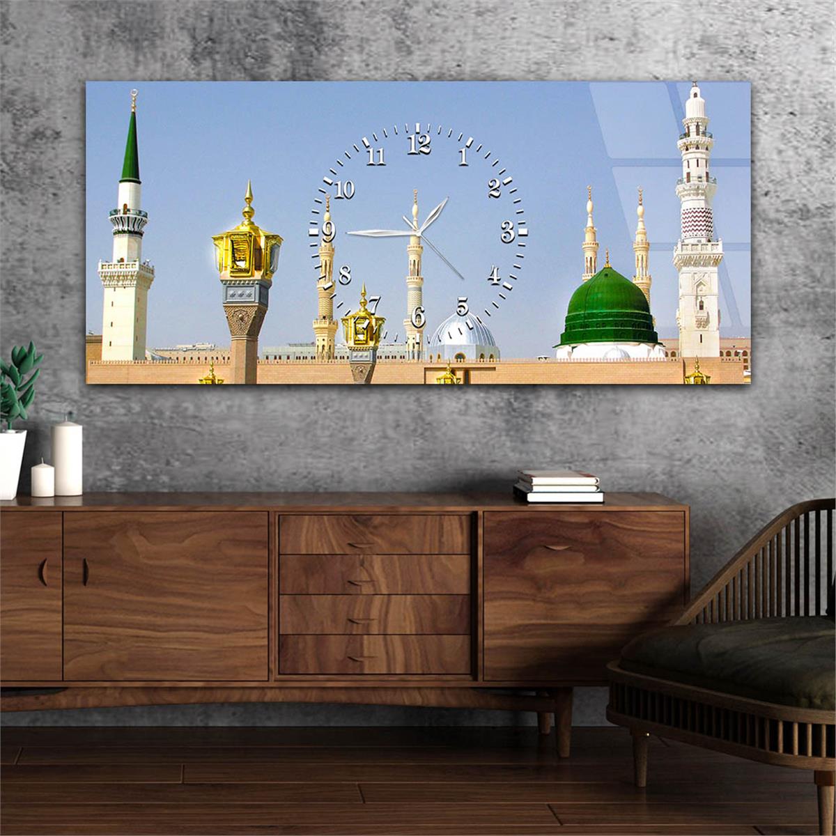 لوحة زجاجية أفقية ذات طابع ديني مع ساعة في الوسط 026