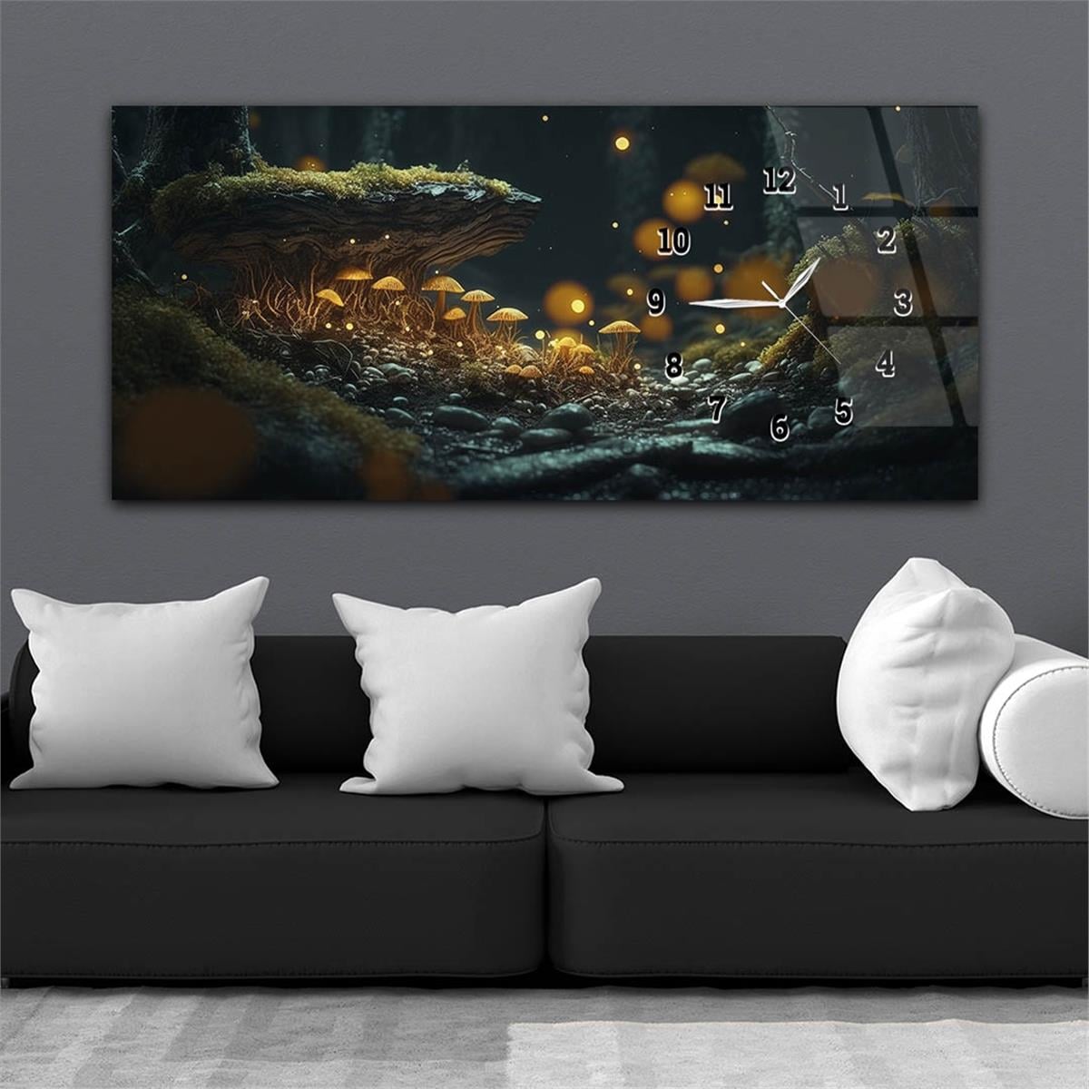 Horizontaal, Aan De Zijkant Voorzien Van Een Klok, Kunst en Natuur Thema Gehard Glasschilderij 208