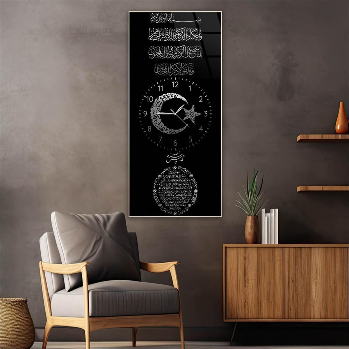 Verticale, Aan De Centrum Kant Voorzien Van Een Klok, Religieus Thema Gehard Glasschilderij 024