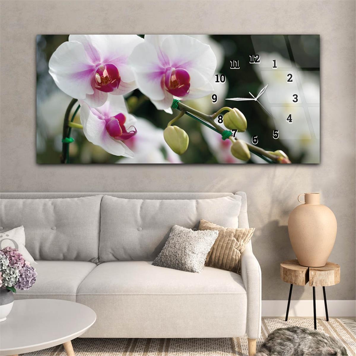 Yatay Saatli Yandan Sanat ve Doğa Temalı Cam Tablo 200