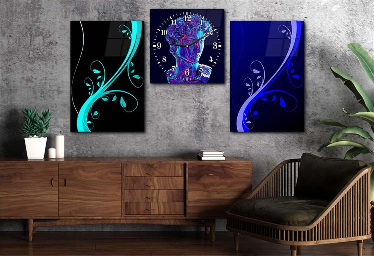 SANAT TEMALI CAM TABLO SAAT SETİ 