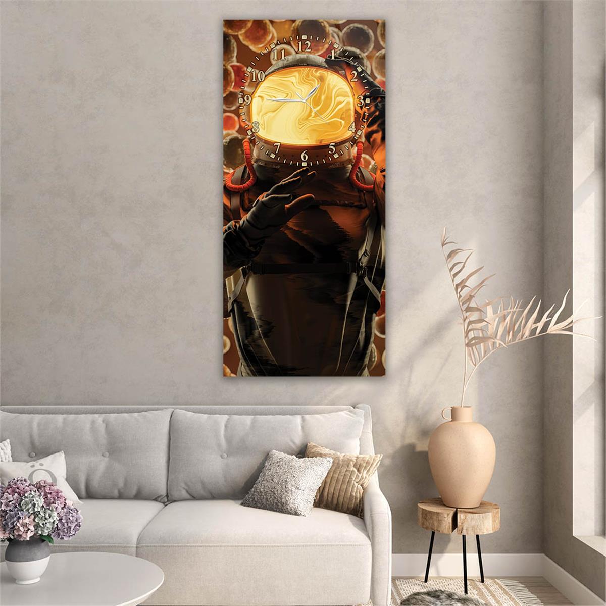 Vertical Art Themed Glass Wall Art with Clock at the Top 064