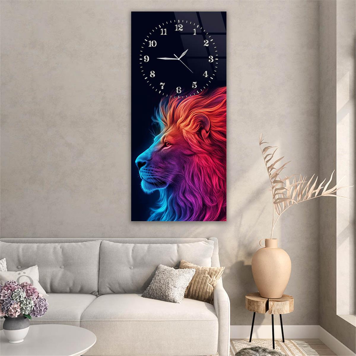 Dikey Üstten Saatli Sanat Temalı Cam Tablo 094