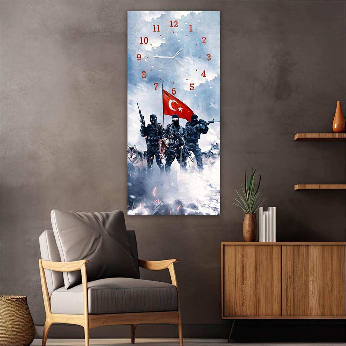 Vertical National Themed Glass Wall Art with Clock at the Top 035